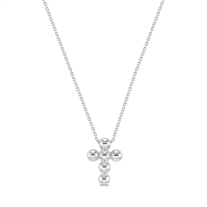 14K White Gold Beaded Cross Necklace