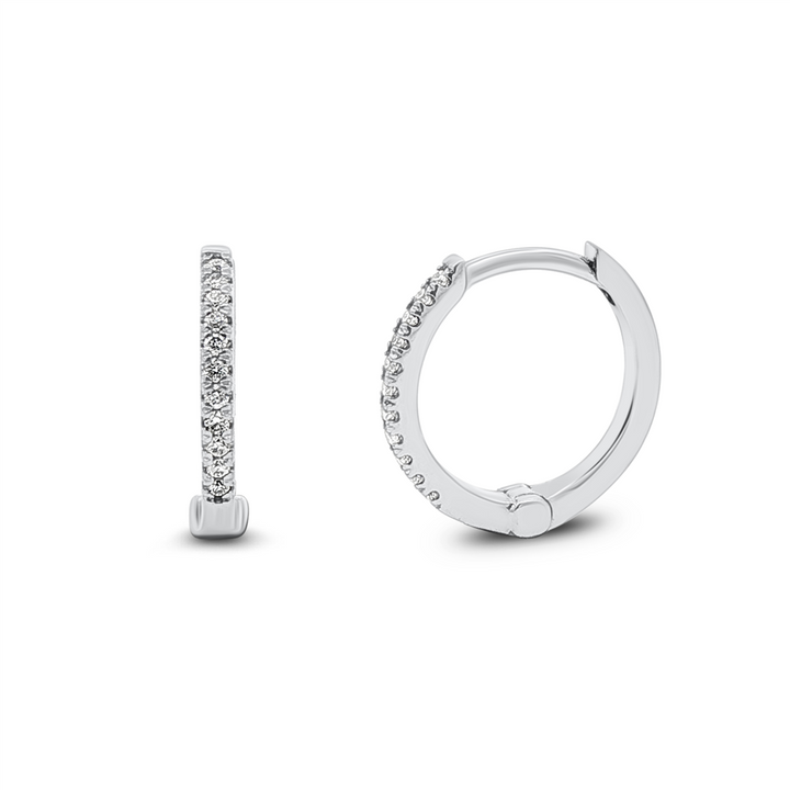 14K White Gold Natural Diamond Hoop Earrings – 11.6 × 1.6mm, 0.08ctw, 1.2g