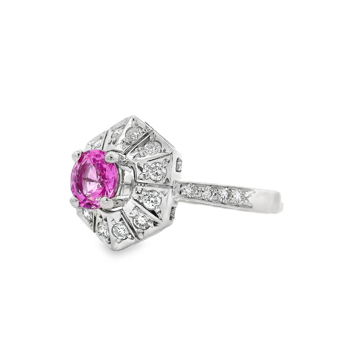 Platinum Pink Sapphire and Diamond Ring