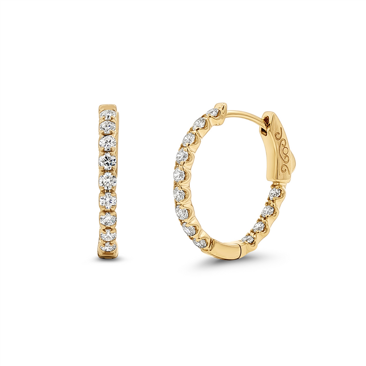 14K Yellow Gold Natural Diamond Hoop Earrings – 0.90 CTW