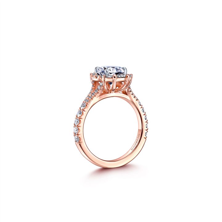 18K Rose Gold Ornate Diamond Halo Semi-Mount Engagement Ring 0.83ctw.