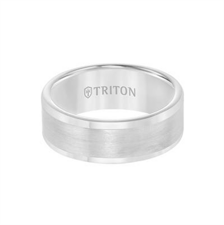 Triton White Tungsten Carbide Satin Finish Flat Center with Bright Polish Round Edges Wedding Band – 8mm