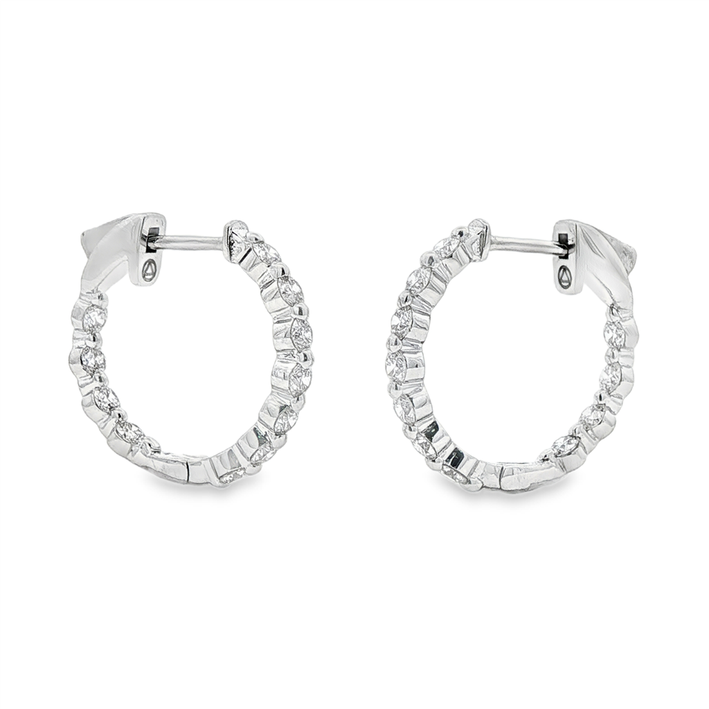 18K White Gold Natural Diamond Hoop Earrings – 1.24ctw, Hearts & Arrows, 18.5 x 20.3mm, 4.6g