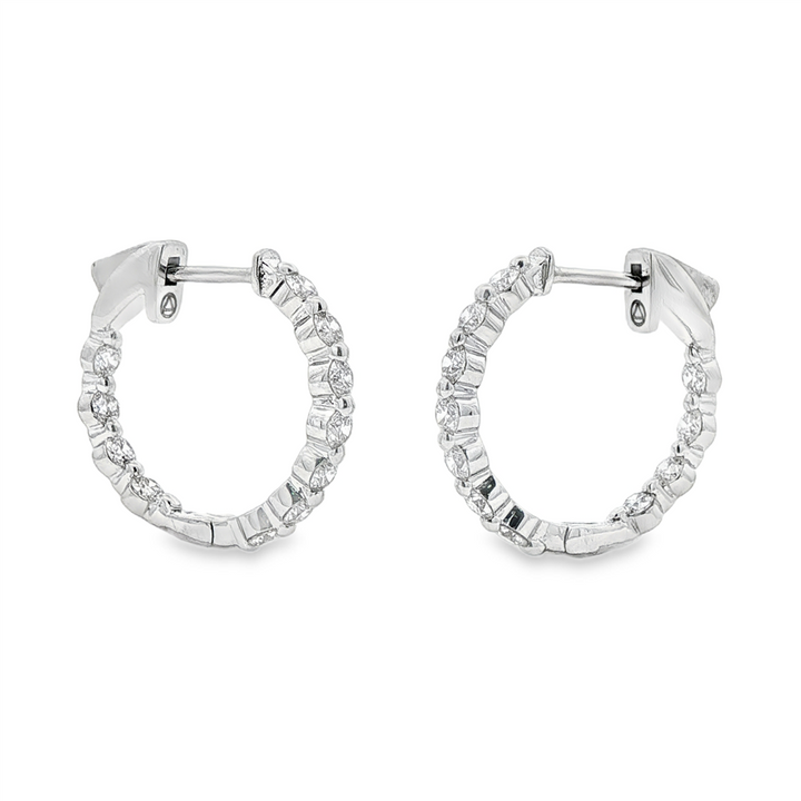 18K White Gold Natural Diamond Hoop Earrings – 1.24ctw, Hearts & Arrows, 18.5 x 20.3mm, 4.6g