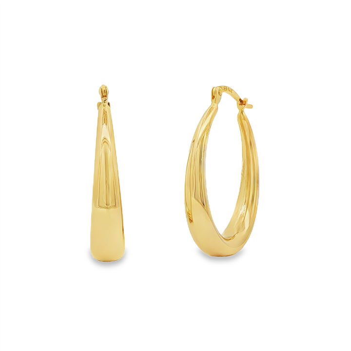 14K Yellow Gold Hollow Oval Hoop Earrings – 2.8g