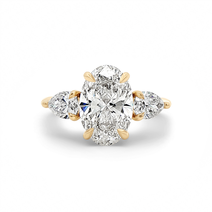 14K Yellow Gold Pear Shape Three-Stone Lab Grown Diamond Semi-Mount Engagement Ring