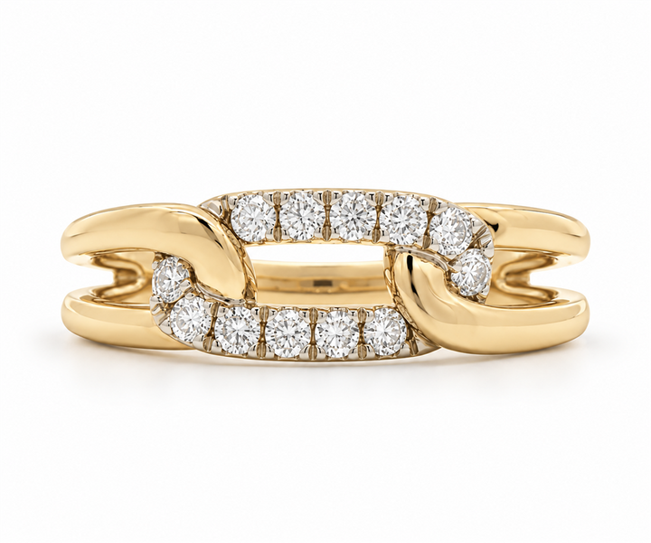 14K Two-Tone Yellow & White Gold Natural Diamond Chain Link Ring – 0.26ctw