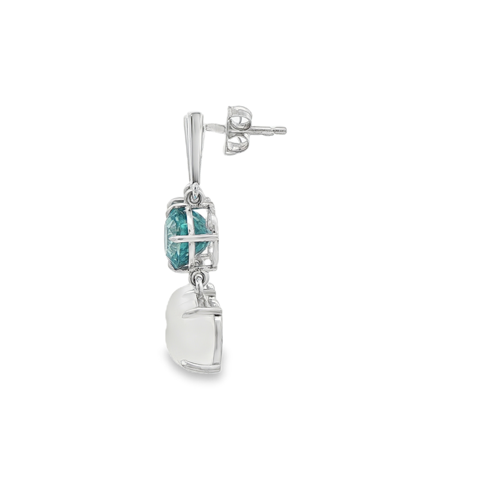 14K White Gold Blue Zircon and Moonstone Earrings - 23.32ctw.
