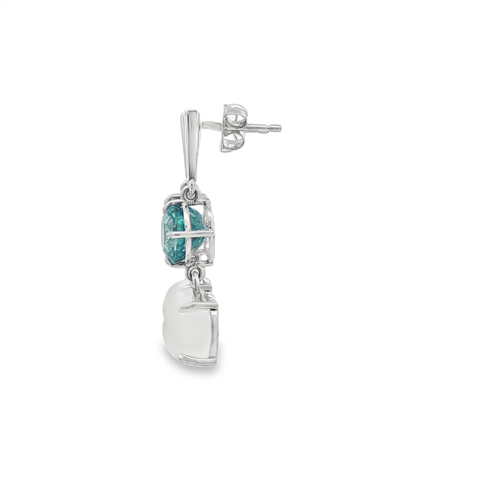 14K White Gold Blue Zircon and Moonstone Earrings - 23.32ctw.