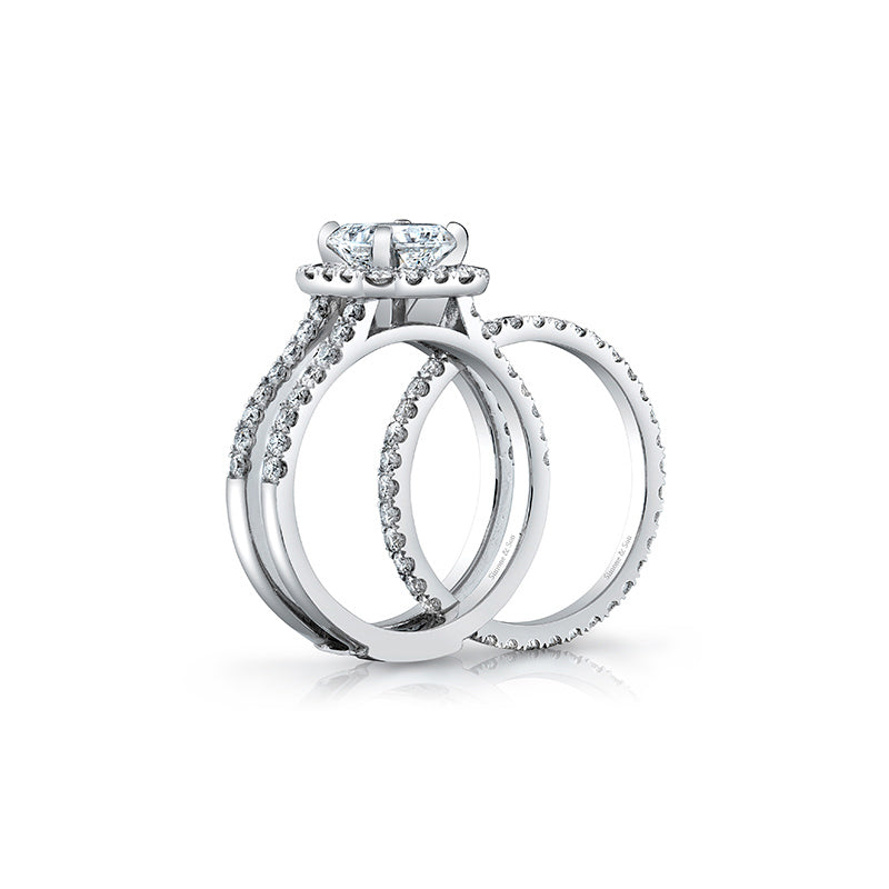 14k White Gold - Pocket Band Halo Engagement Ring Setting