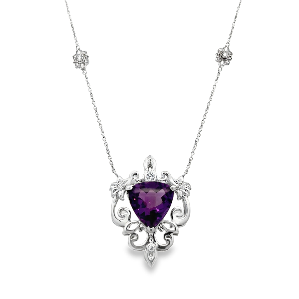 18K White Gold Amethyst and Diamond Necklace – 5.12ctw.