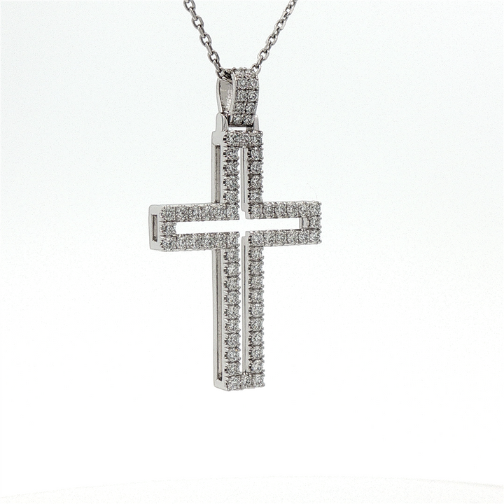 14K White Gold Lab-Grown Diamond Open-Center Cross Pendant – 0.99 CTW
