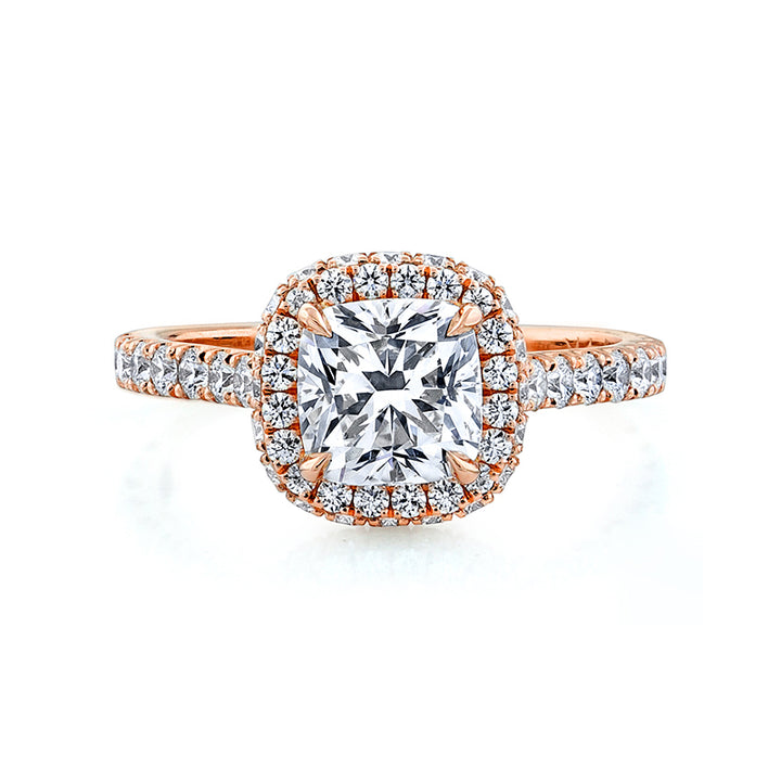 14k Rose Gold - Cushion Diamond Infinity Halo Engagement Ring Setting