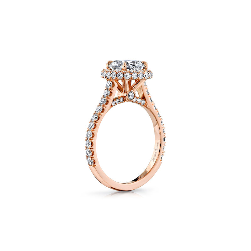 14k Rose Gold - Cushion Diamond Infinity Halo Engagement Ring Setting