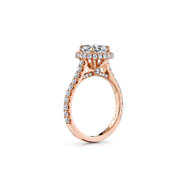 14k Rose Gold - Cushion Diamond Infinity Halo Engagement Ring Setting