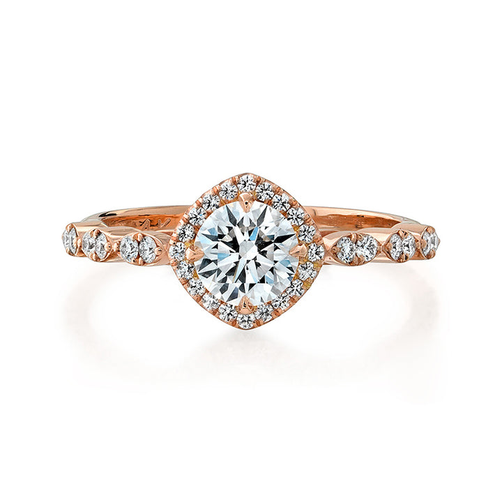 14k Rose Gold - Diamond Halo Engagement Ring Setting