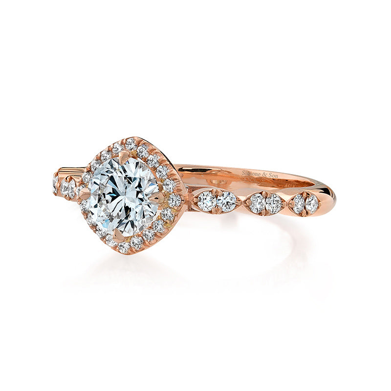 14k Rose Gold - Diamond Halo Engagement Ring Setting