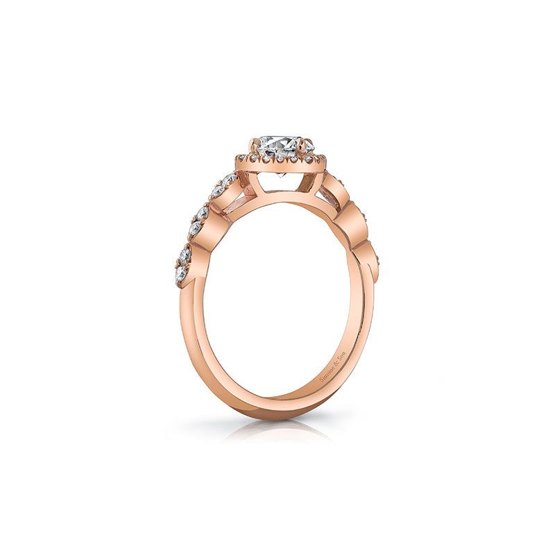 14k Rose Gold - Diamond Halo Engagement Ring Setting