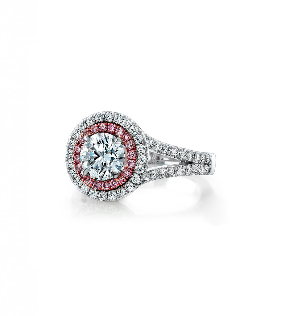 14k White Gold - Pink Diamond Halo Engagement Ring Setting