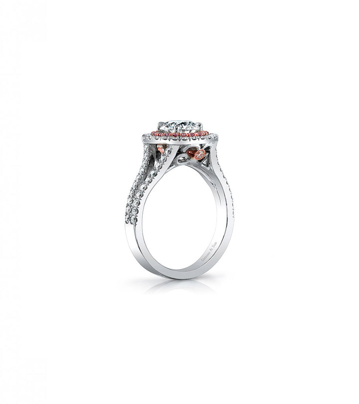 14k White Gold - Pink Diamond Halo Engagement Ring Setting