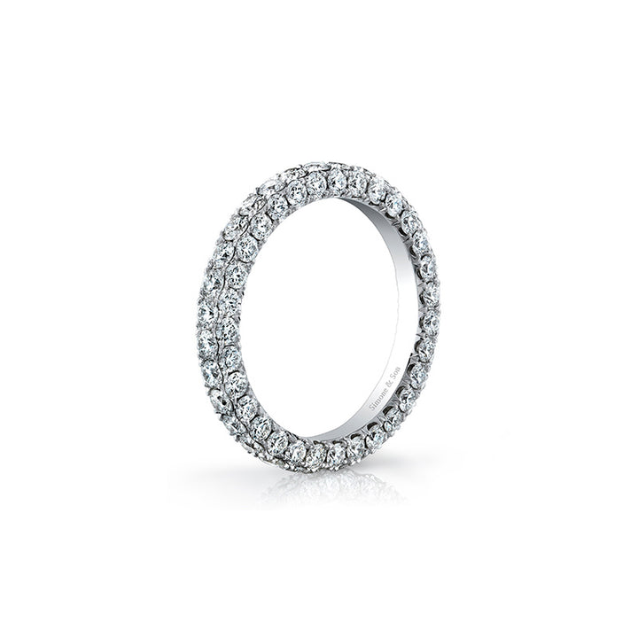 18k White Gold - 3 Sided Diamond Pave Wedding Band