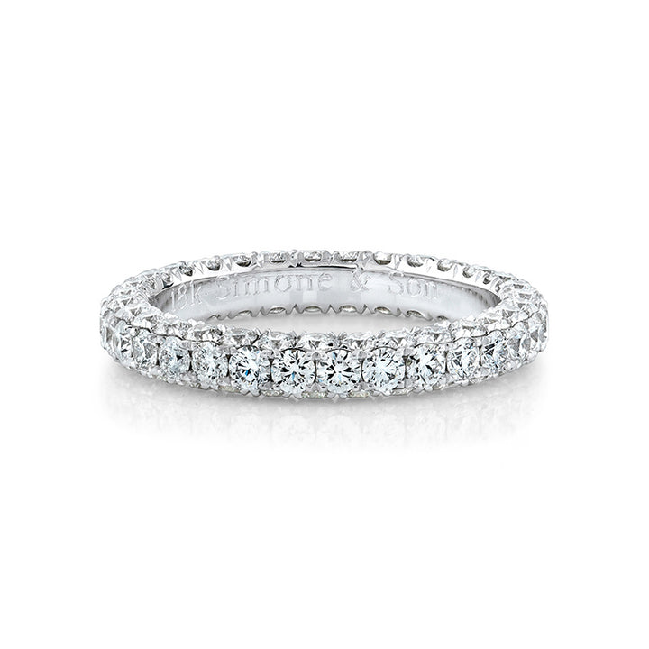 18k White Gold - 3 Sided Diamond Pave Wedding Band