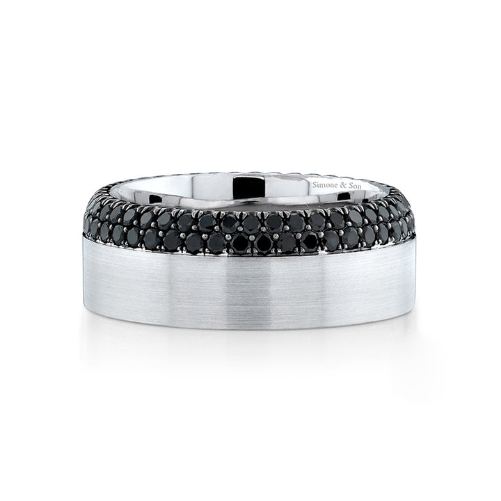 14K White Gold - Double Row Black Diamond Wedding Band 1.72ctw