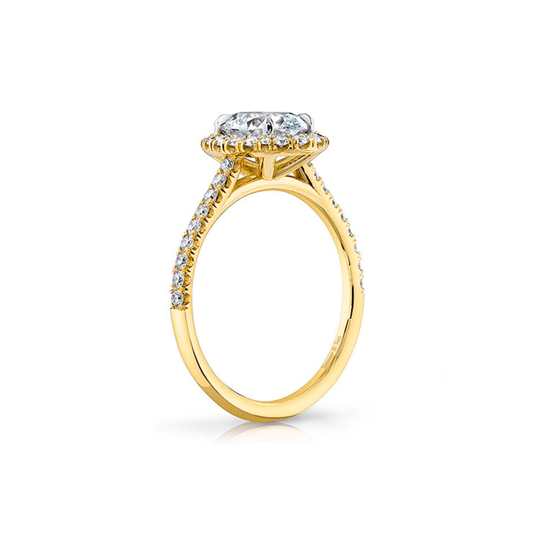 14k Yellow Gold - Classic Micro Pave Diamond Halo Ring Setting