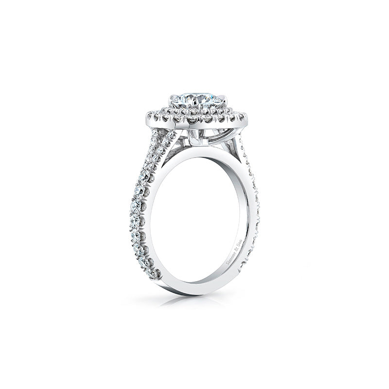 14k White Gold - Double Halo Engagement Ring Setting