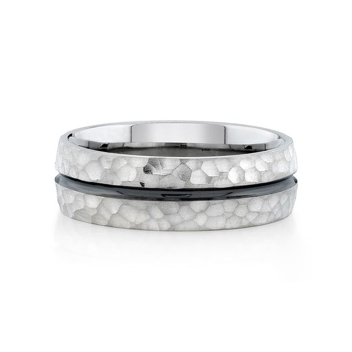 14k White Gold - 7mm Hammered Channel Band