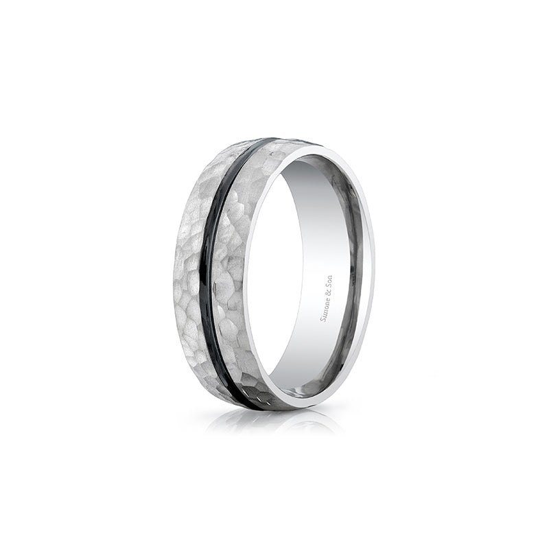 14k White Gold - 7mm Hammered Channel Band