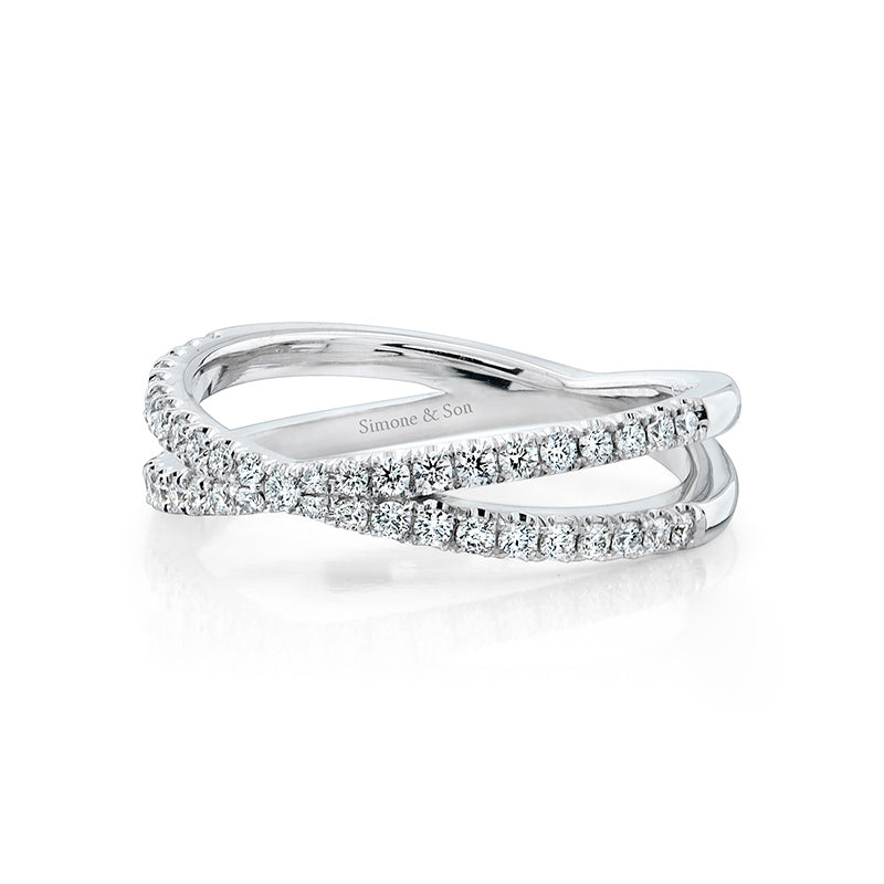 18k White Gold - Criss Cross Half Way Diamond Wedding Ring .43ctw