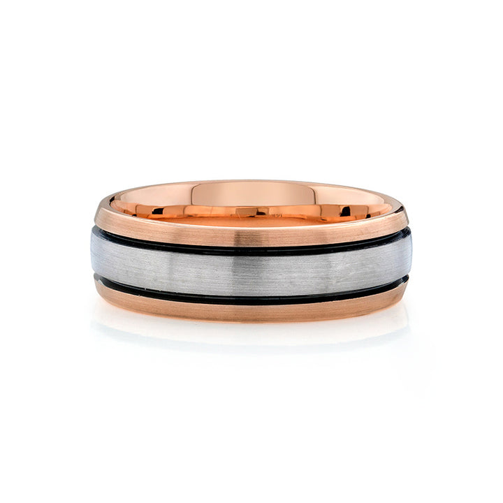 14k Grey & Rose Gold - Three Tone Wedding Band