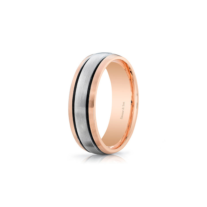 14k Grey & Rose Gold - Three Tone Wedding Band