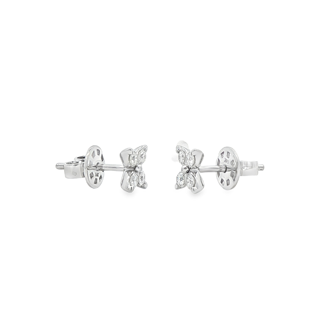 14K White Gold Butterfly Natural Diamond Stud Earrings – 0.37ctw, 6.5mm, 1.8g