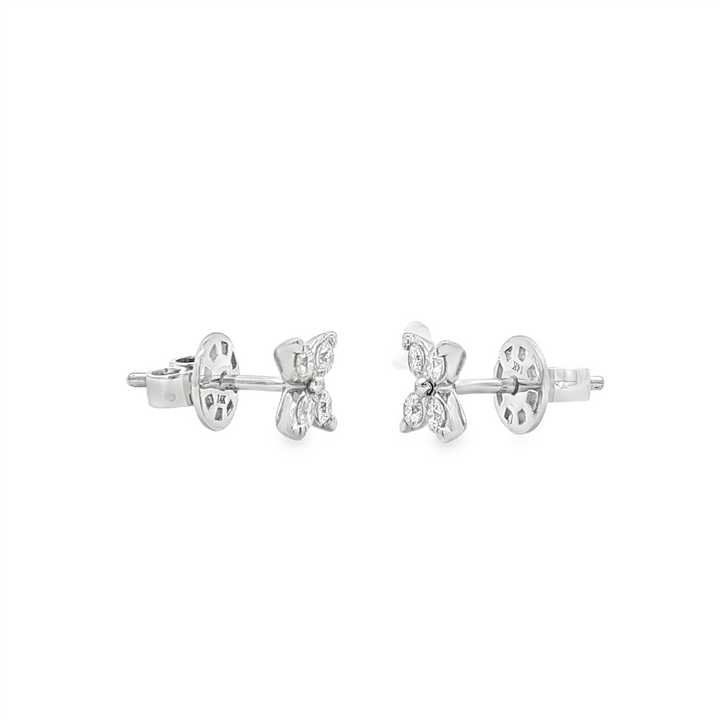 14K White Gold Butterfly Natural Diamond Stud Earrings – 0.37ctw, 6.5mm, 1.8g