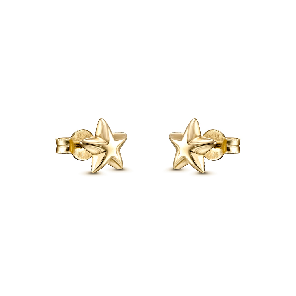 14K Yellow Gold Star Studs