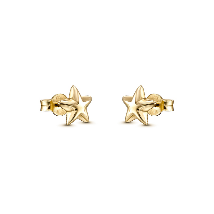 14K Yellow Gold Star Studs