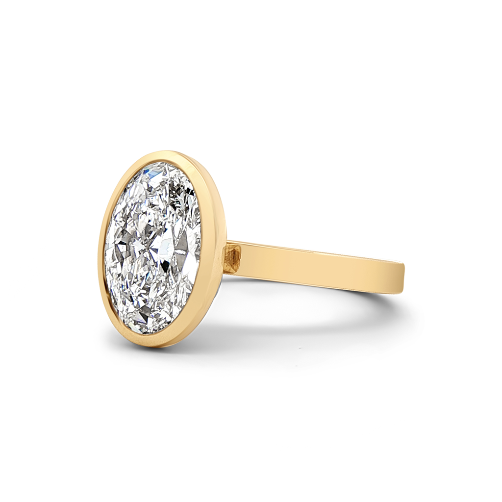 14K Yellow Gold 2.95ct Lab Grown Oval Diamond Bezel Engagement Ring