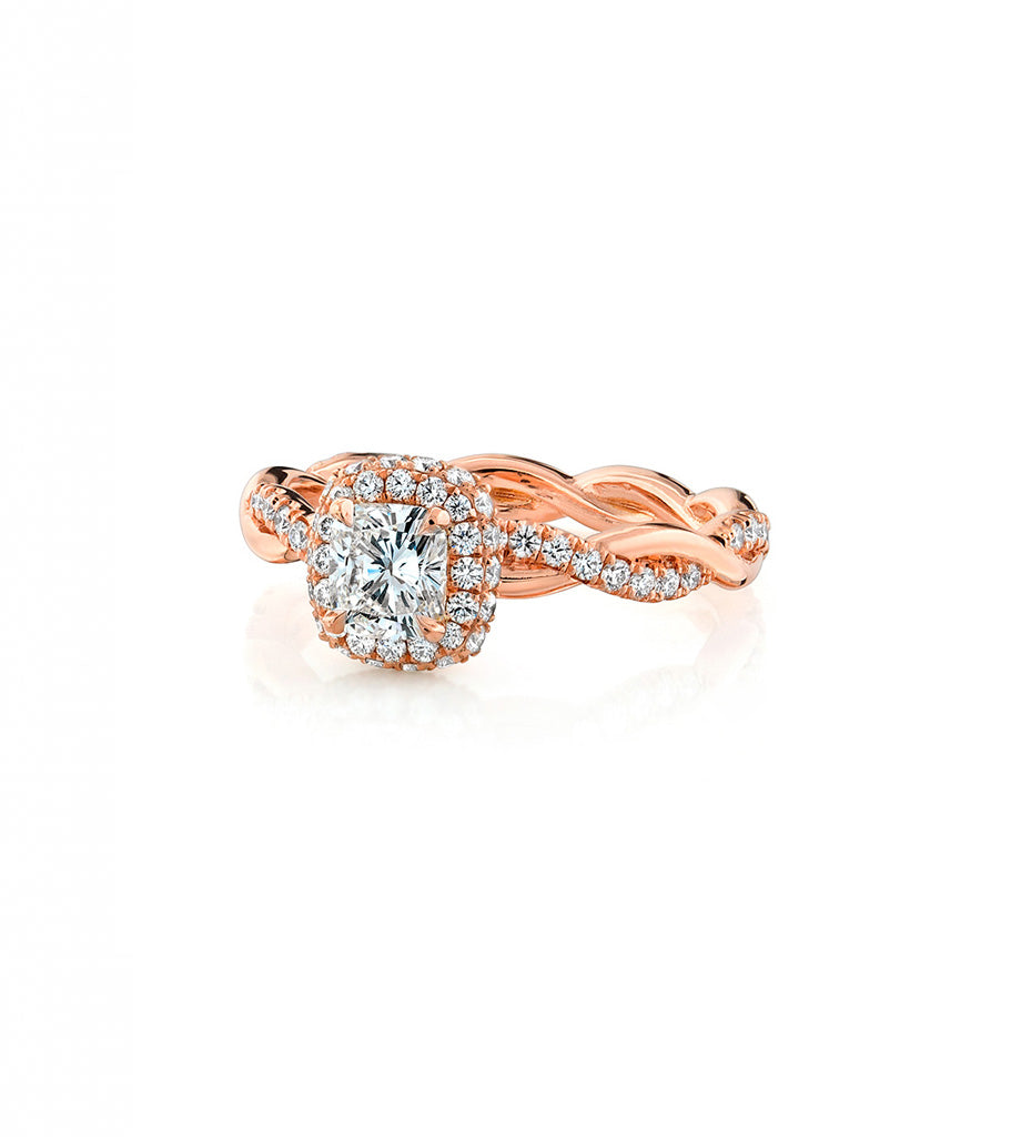 14K Rose Gold - Diamond Halo with Twist Ring Setting