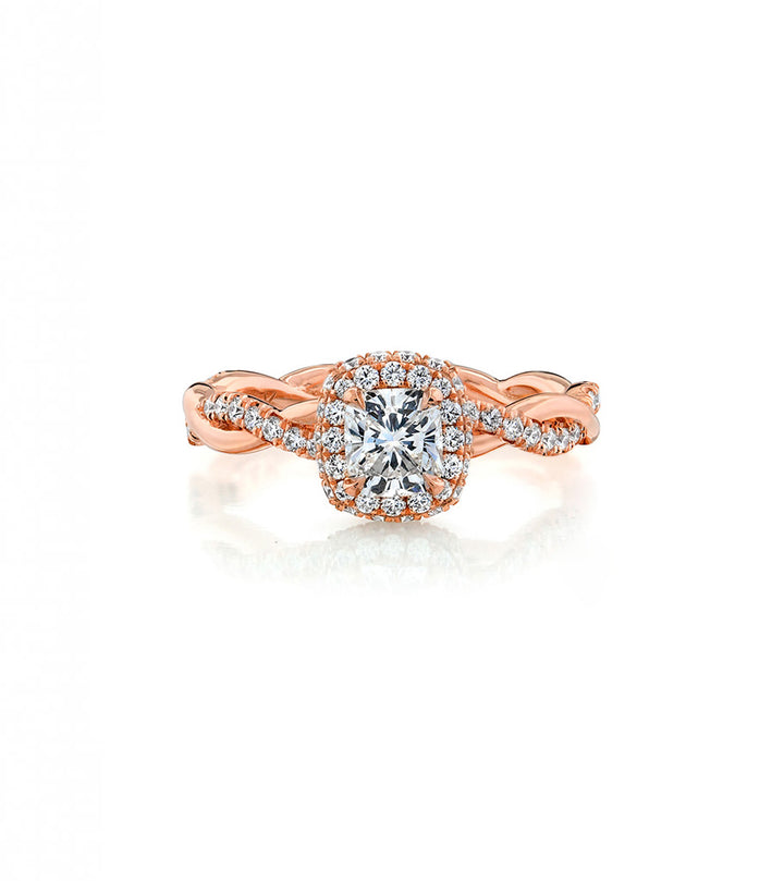 14K Rose Gold - Diamond Halo with Twist Ring Setting