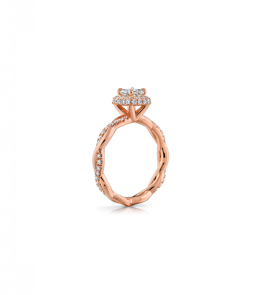 14K Rose Gold - Diamond Halo with Twist Ring Setting