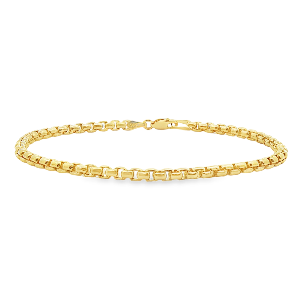 14K Yellow Gold Solid Round Box Chain Bracelet – 3.3mm, 8", 11.2g