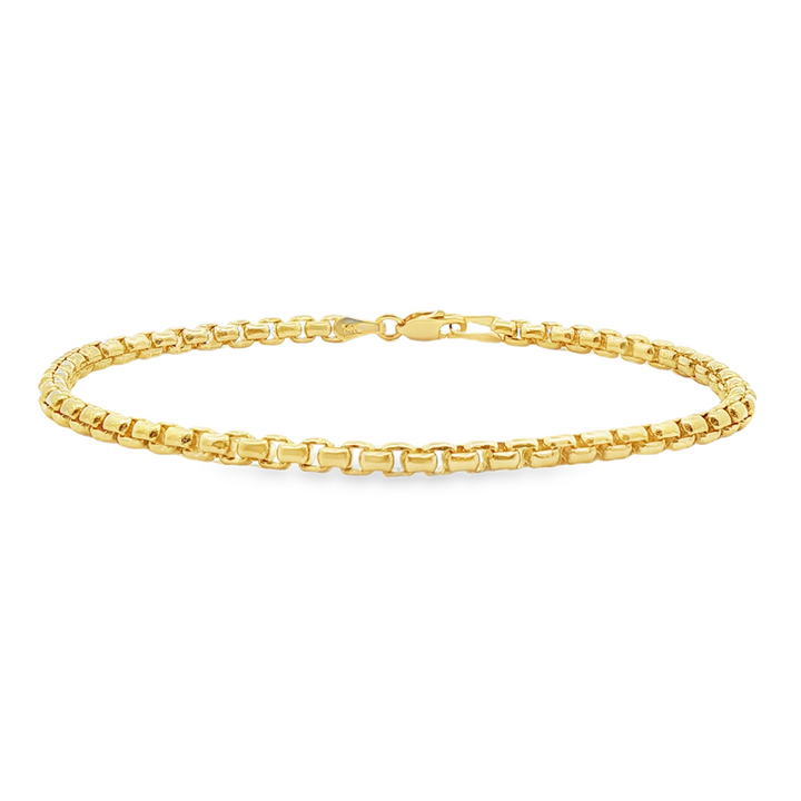 14K Yellow Gold Solid Round Box Chain Bracelet – 3.3mm, 8", 11.2g