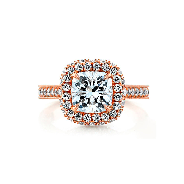 14k Rose Gold - Cushion Diamond Infinity Halo Engagement Ring Setting