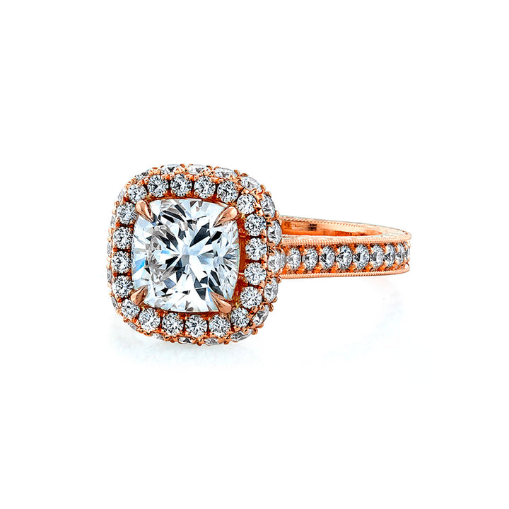 14k Rose Gold - Cushion Diamond Infinity Halo Engagement Ring Setting