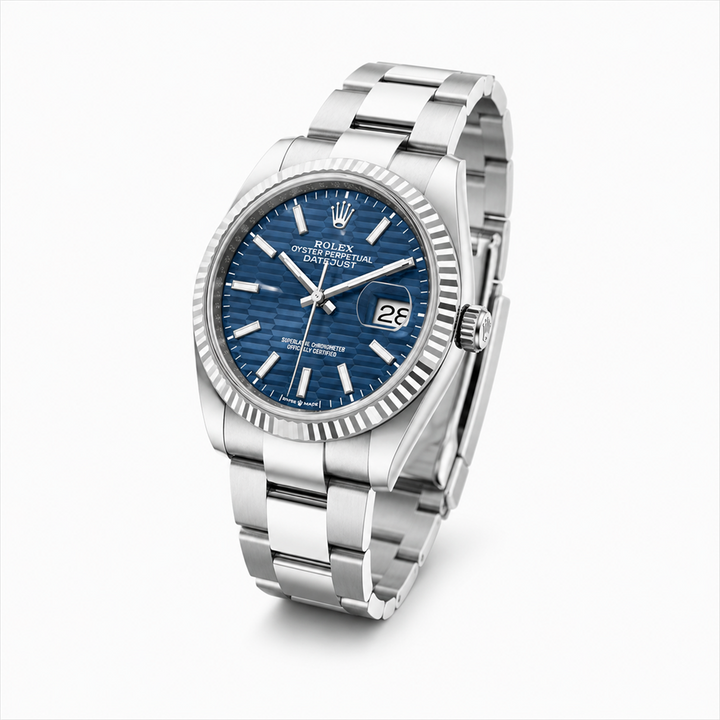 36mm Stainless Steel Rolex Datejust Blue Motif Dial Watch - 126234