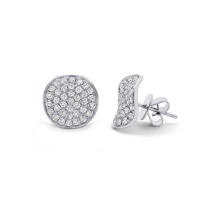 14K White Gold Wavy Disc Natural Diamond Stud Earrings – 1.08ctw.