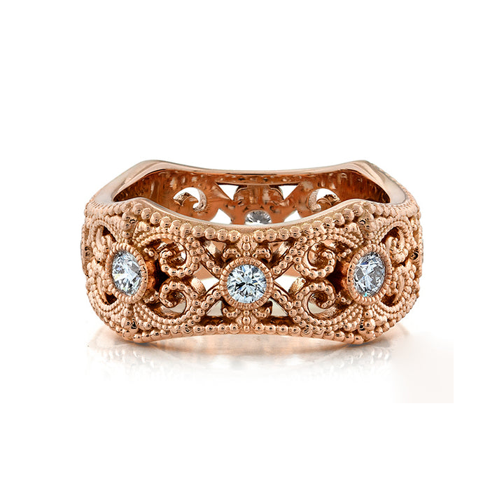 14k Rose Gold - Diamond Lace Wedding Band .64ctw