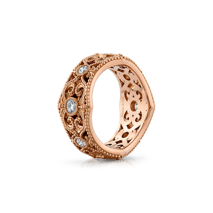 14k Rose Gold - Diamond Lace Wedding Band .64ctw